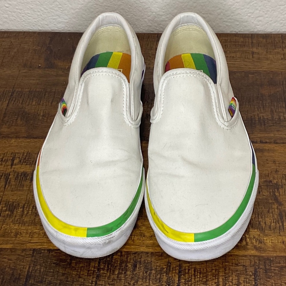 Vans Slip‎ On Rainbow Pride Sneakers Casual Shoes White Size - Picture 2 of 9